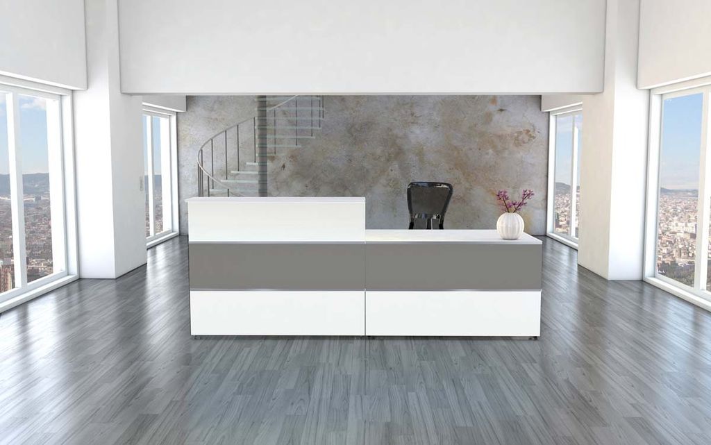 Kerkmann Design-Theke Theke Atlantis 2 Weiss-Graphit niedriges Modul (B)2750x(T)820x(H)750mm 2 Seitenblenden weiss-ohne LED-Leuchtleiste