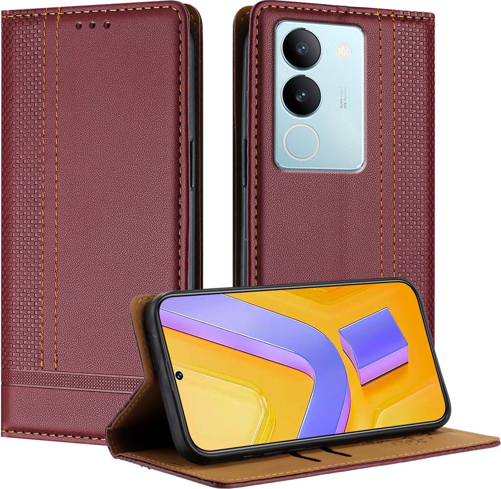 Handyhülle für Vivo V29 5G Leder Flip Klappbare Schutzhülle mit Standfunktion Dunkelrot