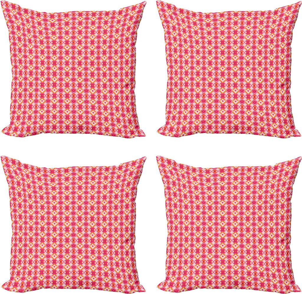 ABAKUHAUS Ikat Kissenbezug Set (4 Stück), Geometrische Ikat inspiriertes Design, Moderner Doppelseitiger Digitaldruck, 40 cm x 40 cm, Mehrfarbig