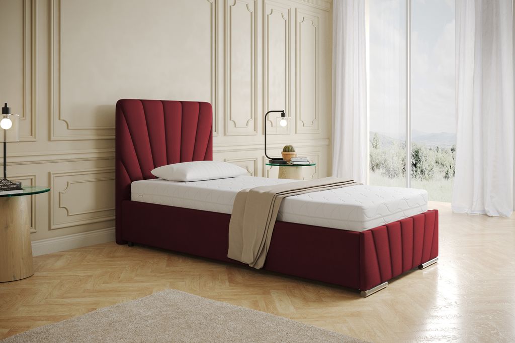Polsterbett RAY - Komfortbett mit Stauraum, Einzelbett, Rot, 90x200cm, Bonellfederkernmatratze, H3