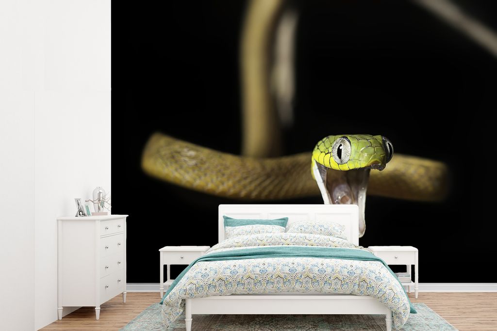 MuchoWow Fototapete für Wohnzimmer oder Schlafzimmer Wandtapete Vinyl Motivtapete Schlange - Tier - Schwarz - 330x240 cm - Vinyltapete
