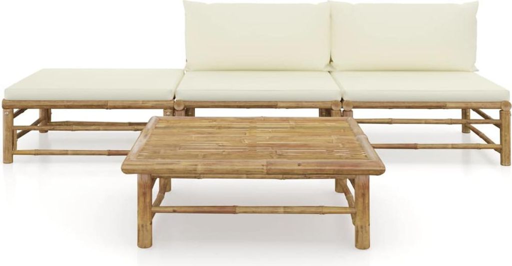 vidaXL 4-tlg. Garten-Lounge-Set mit Cremeweißen Kissen Bambus