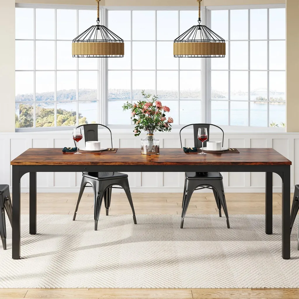 Table bois brun rustique 200 cm - Plateau stratifié robuste 8 places - 11