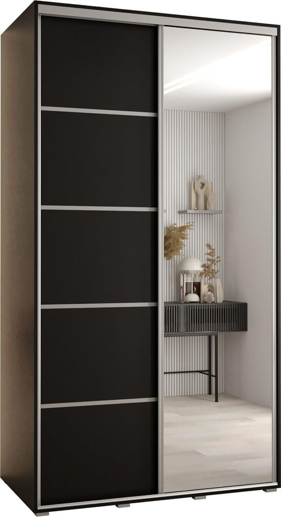 MEBLE KRYSPOL Davos 5 Schrank, zwei Türen - 235,2x140x60 cm - Schwarz Schwarz Silber