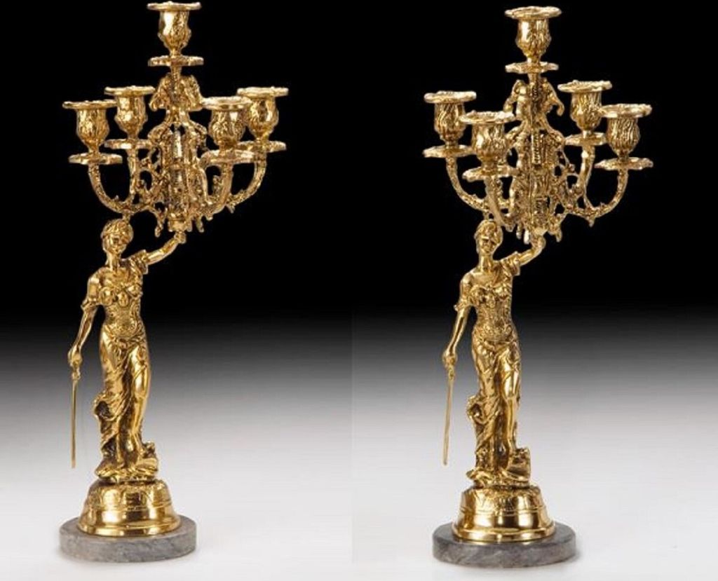 Casa Padrino Luxus Barock Kerzenhalter Set Gold / Grau Ø 22 x H. 48 cm - Handgefertigte Barockstil Bronze Kerzenständer - Barock Deko Accessoires...