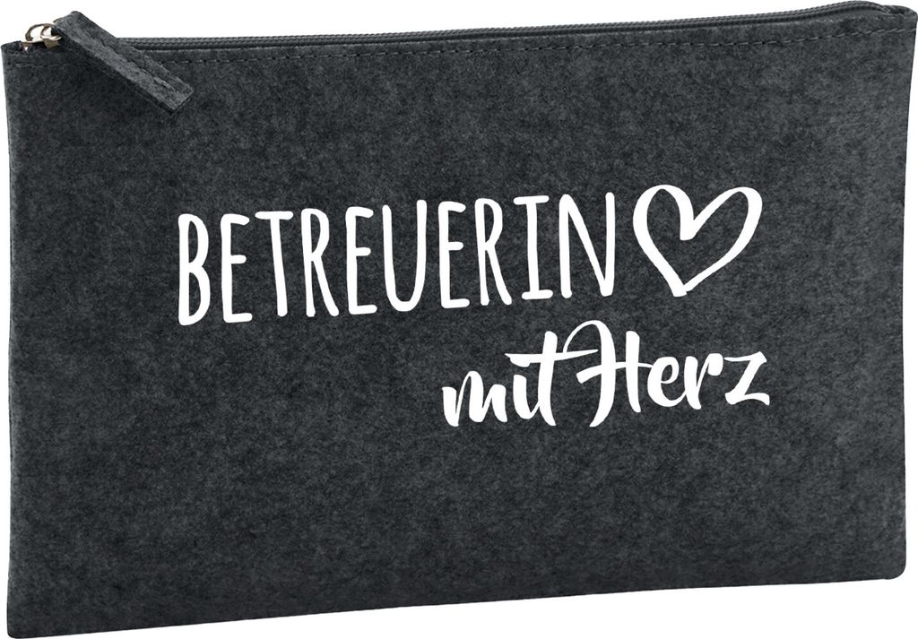 Huuraa Kulturbeutel Betreuerin mit Herz 1 Liter Charcoal Filz Kosmetiktasche Geschenkidee