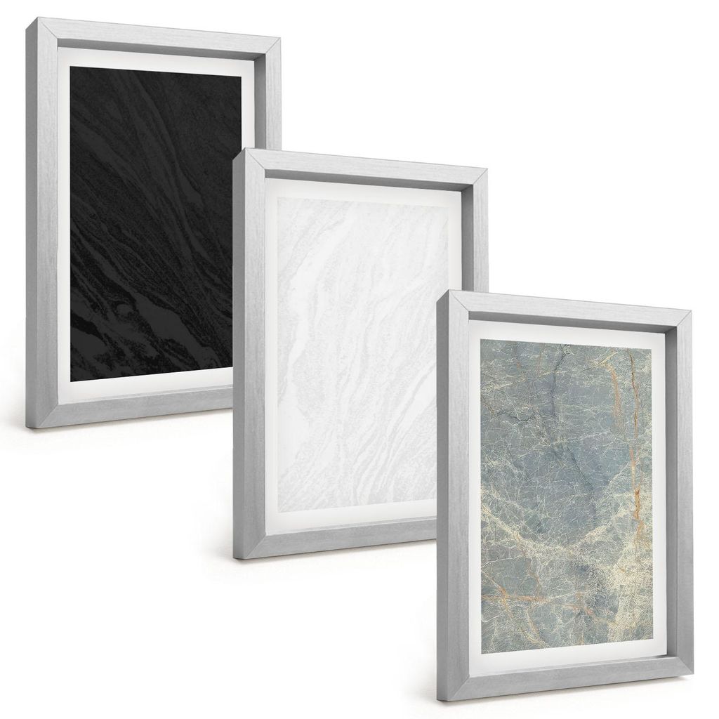 Bilder Set 3-teilig im silbergerahmten Rahmen – Wandbilder 3 Stück – gerahmte Poster für Wohnzimmer, Schlafzimmer und Flur – 20x30 cm – D...