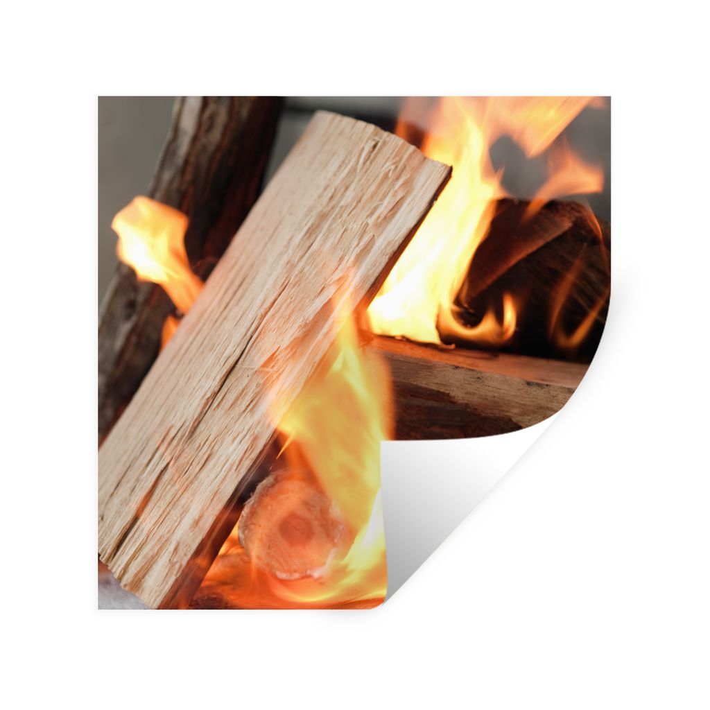 MuchoWow Wandtattoo Wandsticker Wandaufkleber Holzverbrennung am offenen Feuer 50x50 cm Selbstklebend und Repositionierbar - Selbstklebend - Foto...