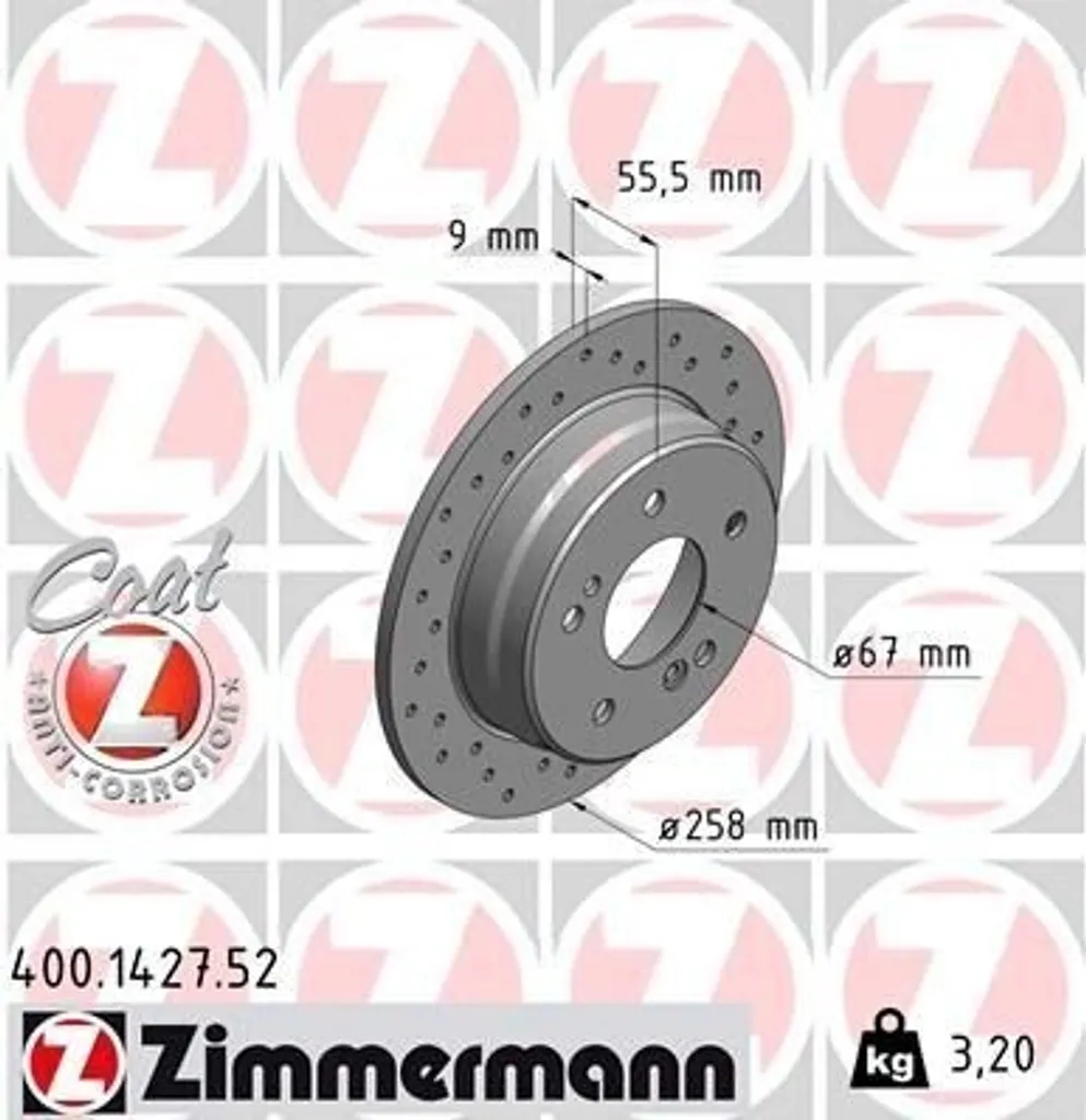 Disque de frein ventilé Zimmermann 400.1427.52 pour Classe C W202
