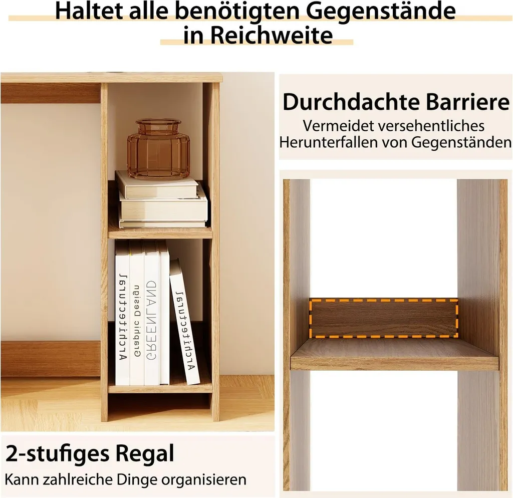 Bureau Compact Bois Naturel 80x40 cm avec 2 Étagères de Rangement