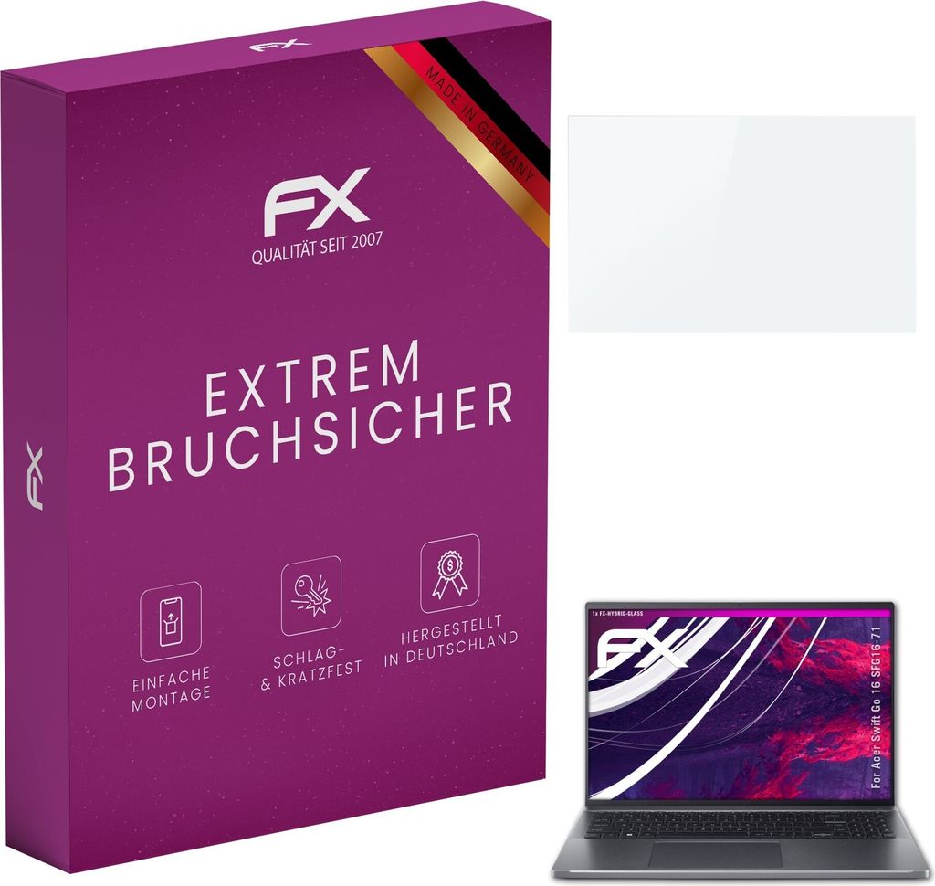 atFoliX FX-Hybrid-Glass Displayfolie kompatibel mit Acer Swift Go 16 (SFG16-71) Glasfolie