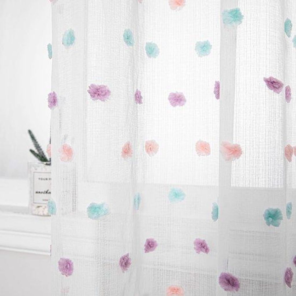 Vorhang mit Ösen, kurze Voile-Vorhänge, modern für das Kinderzimmer, Regenbogenstickerei, halbtransparente Schiebegardine, Wohnzimmer, Set aus 2...