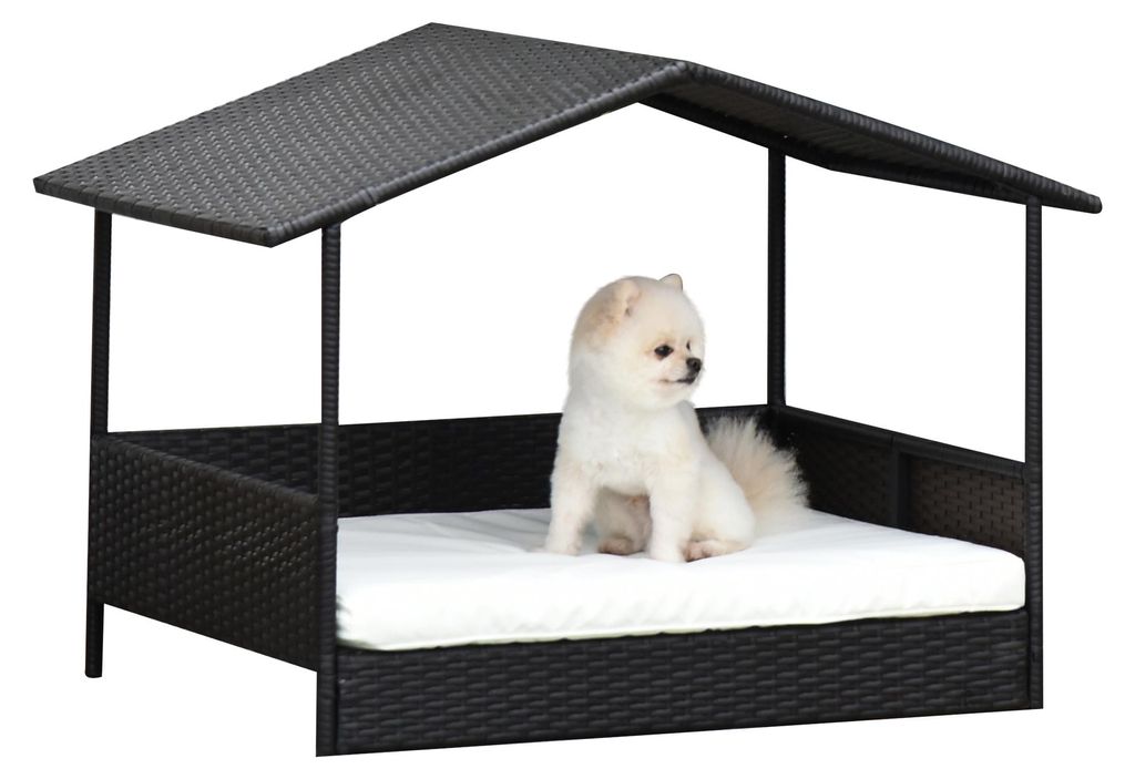 Pawhut, rieten hondenhuis, hondenbed met kussen, vormgeving Productafbeelding 