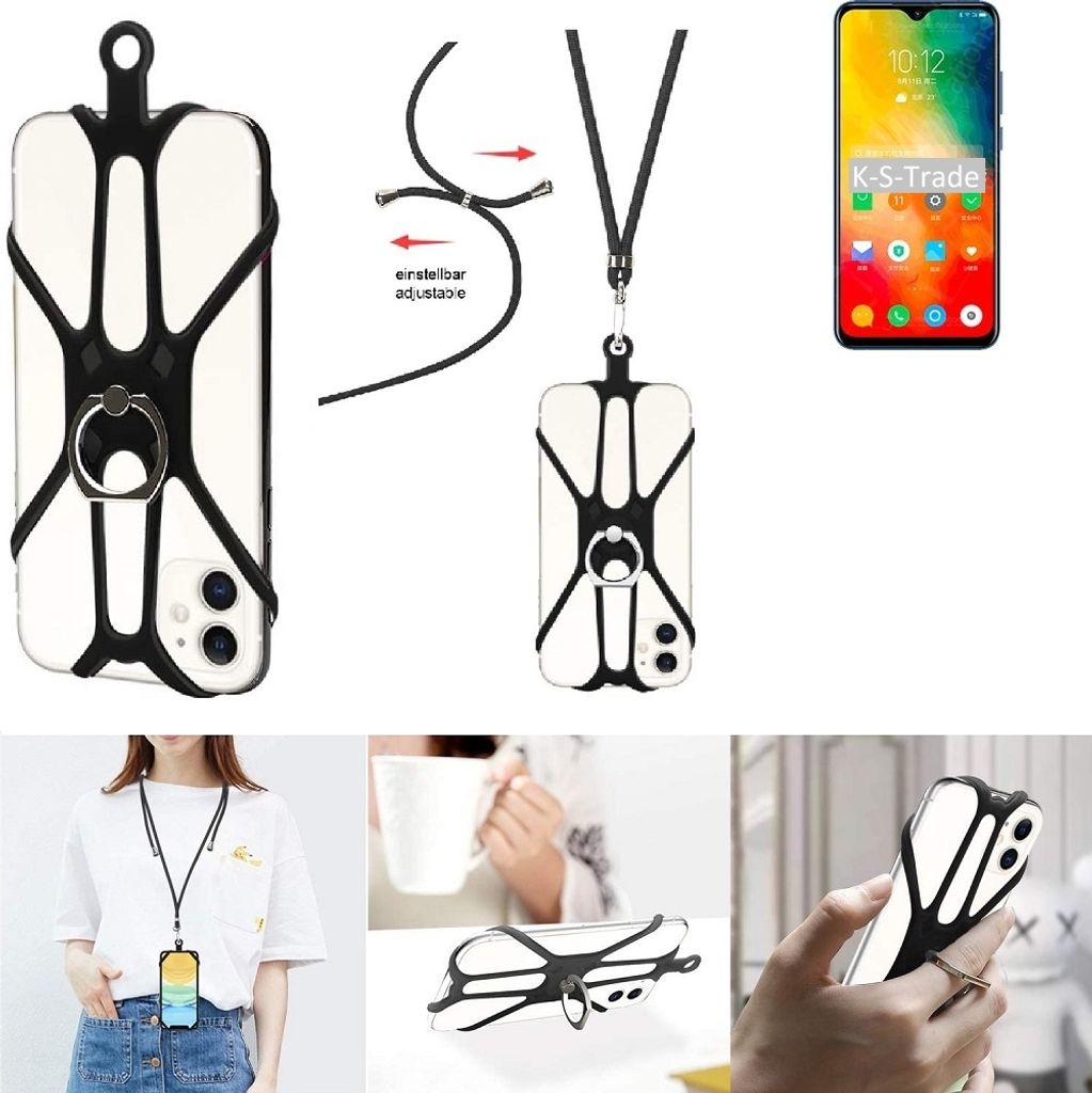 K-S-Trade 3in1 Handykette Handyband Handykordel Halsband Smartphone-Ring Handy-Ring kompatibel mit Lenovo K6 Enjoy Fingerhalterung Handyring