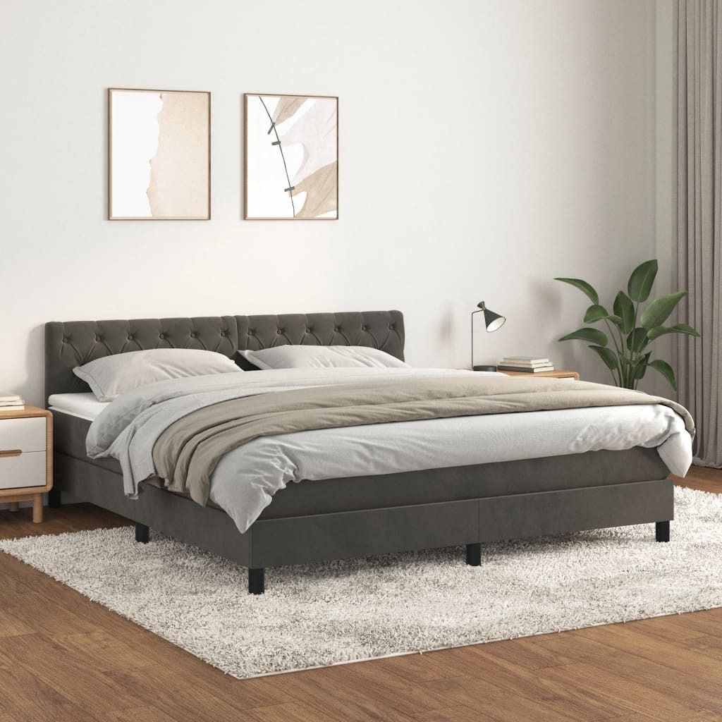 Praktischen Bettrahmen inkl. Lattenrost - Boxspringbett mit Matratze Dunkelgrau 160x200 cm Samt - Klassische Betten ,design Möbel 8510016 4parcel