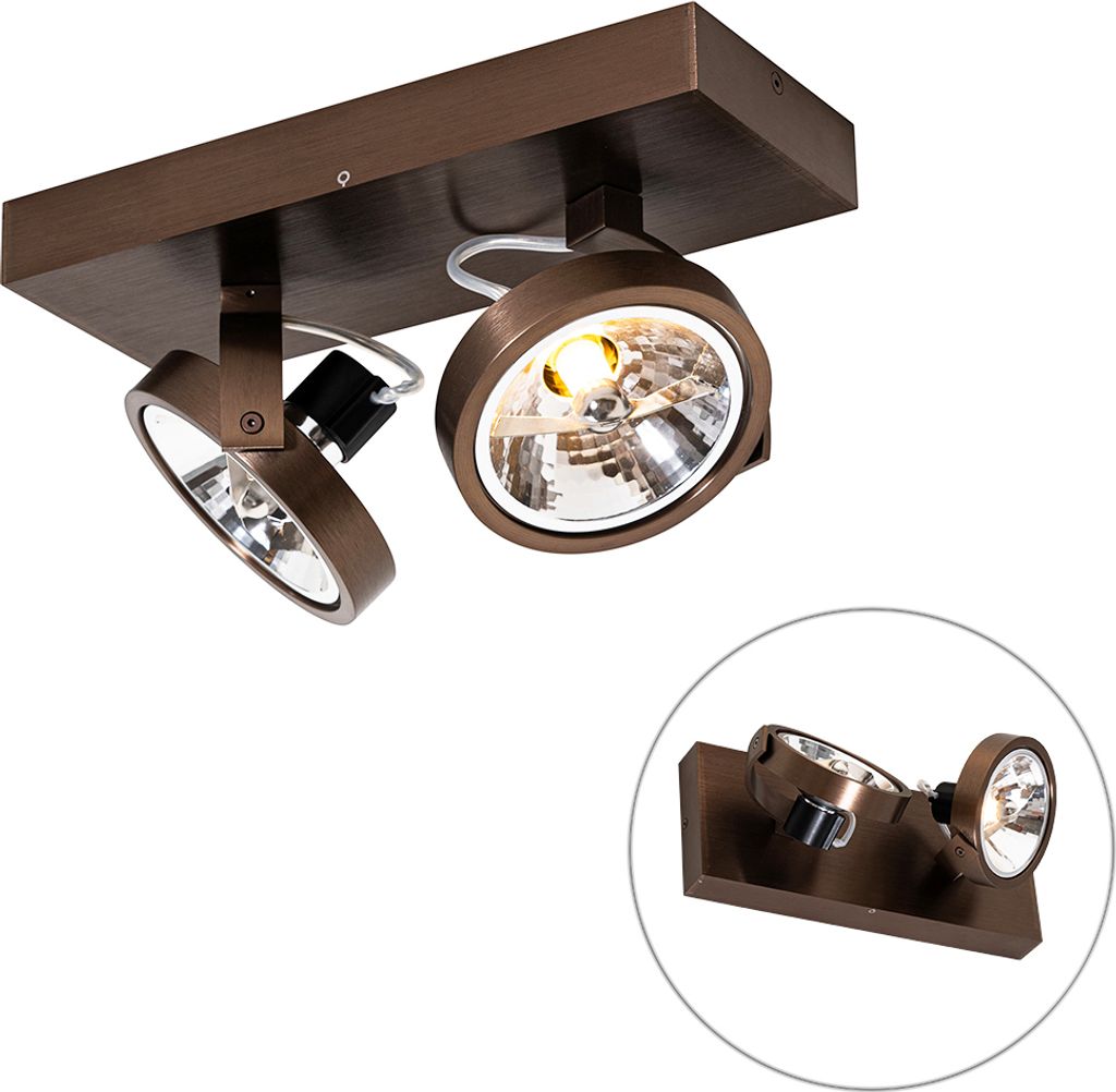 QAZQA - Design Design-Spot I Spotlight I Deckenspot I Deckenstrahler I Strahler I Lampe I Leuchte dunkelbronze verstellbar 2-flammig-flammig - Go I...