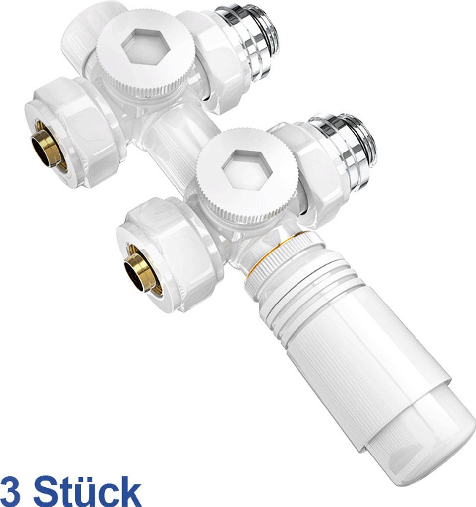 Meykoers Ventil-Armaturen Anschlussarmatur inkl. Thermostat M30x1.5mm, für Heizkörper, Handtuchtrockner, Universal Eck- und Durchgangsform 50mm W...