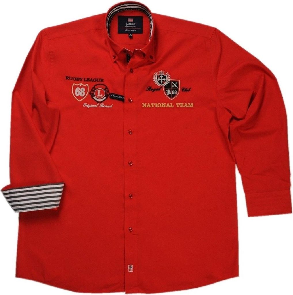 Tobeni Marken Herrenhemd mit Langarm Casual-Style Rot