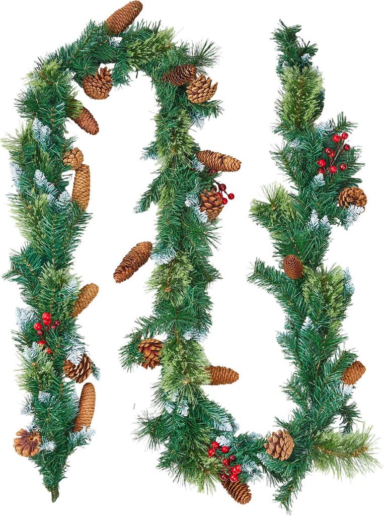 VEVOR Weihnachtsgirlande, 2750 mm künstliche Tannengirlande mit Lichterkette, Weihnachtsdeko mit Beeren-Büscheln, Tannennadeln, Tannenzapfen, rea...