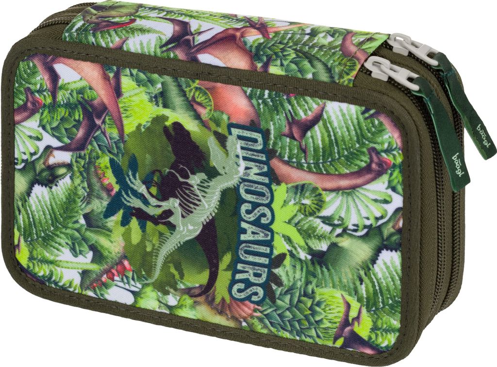 Baagl Federmäppchen für Jungen, Schulmäppchen für Schreibzubehör, Schulsachen Federtasche, Federmappe, 2-Fach Mäppchen für Schule (Dinosaurus)