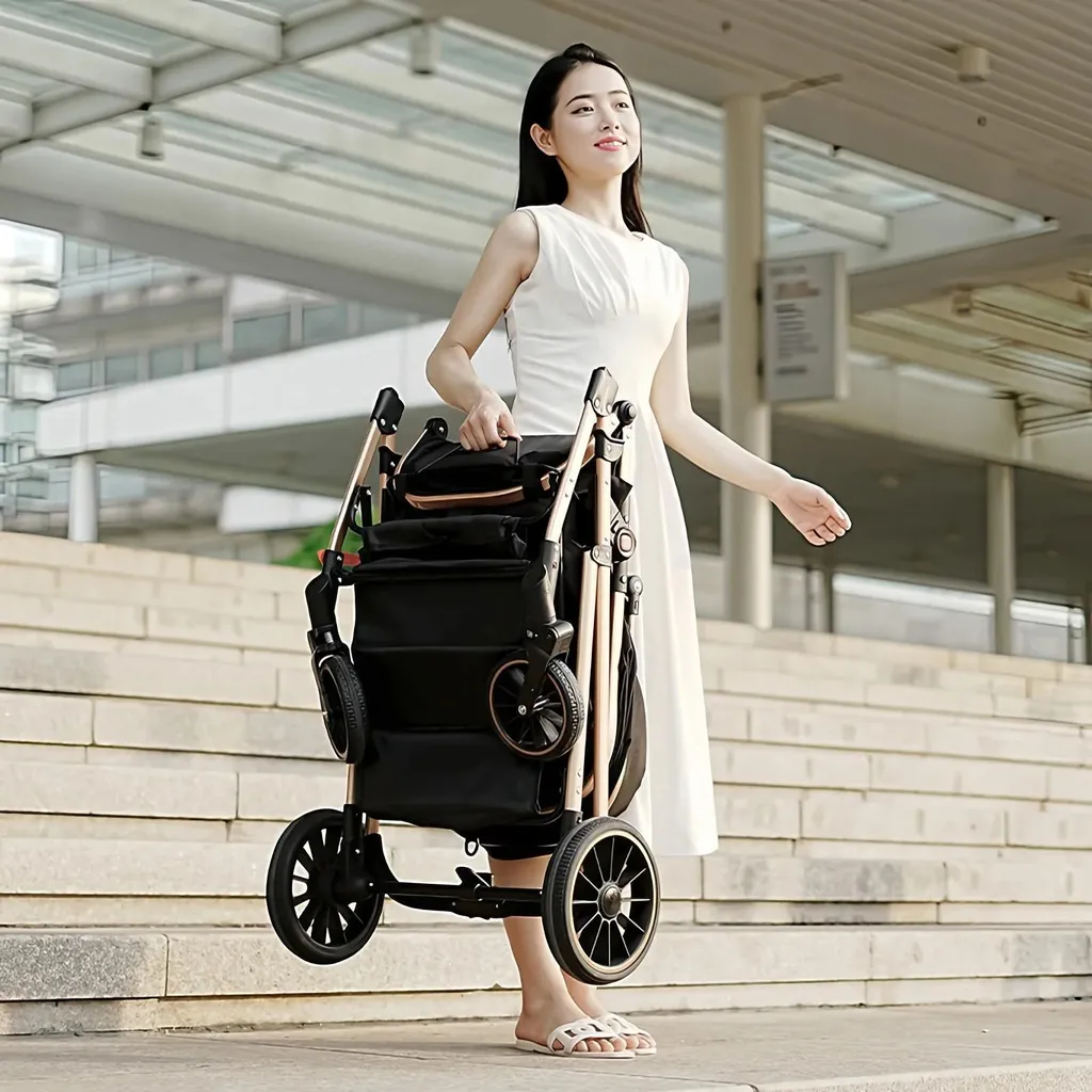 Chaise bébé réglable et pliable sur roulettes - Structure Métal Noir