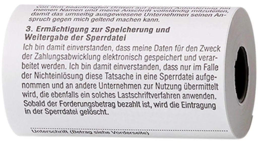 Bobine papier thermique TPE 57x30x12mm prélèvement SEPA blanc - 50 pièces