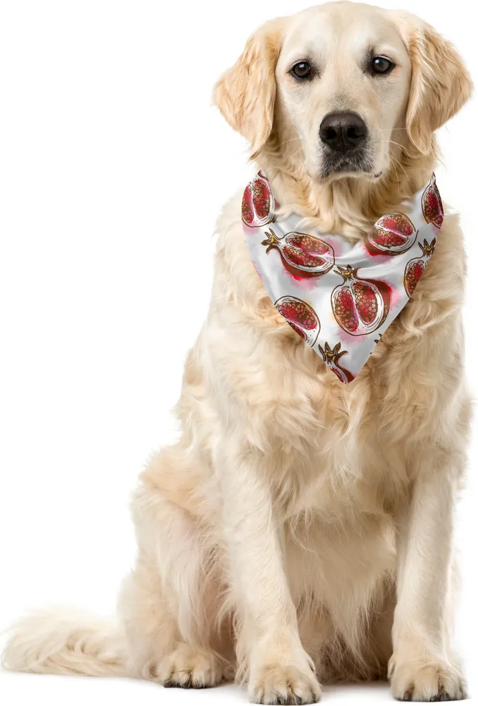 ABAKUHAUS Bandana per animali domestici con motivi fruttati, melograno in fiore, 55x55 cm, rosa rosso terra d'ombra