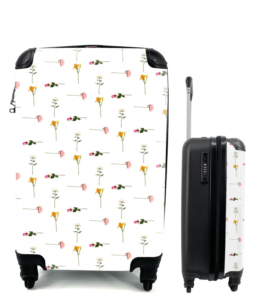 MuchoWow Koffer Handgepäck Trolley Rollkoffer Kleine Reisekoffer mit 4 Rollen - Blumen - Pastell - Muster - Cabin Size < 55x40x23 cm & 55x40x20 ...