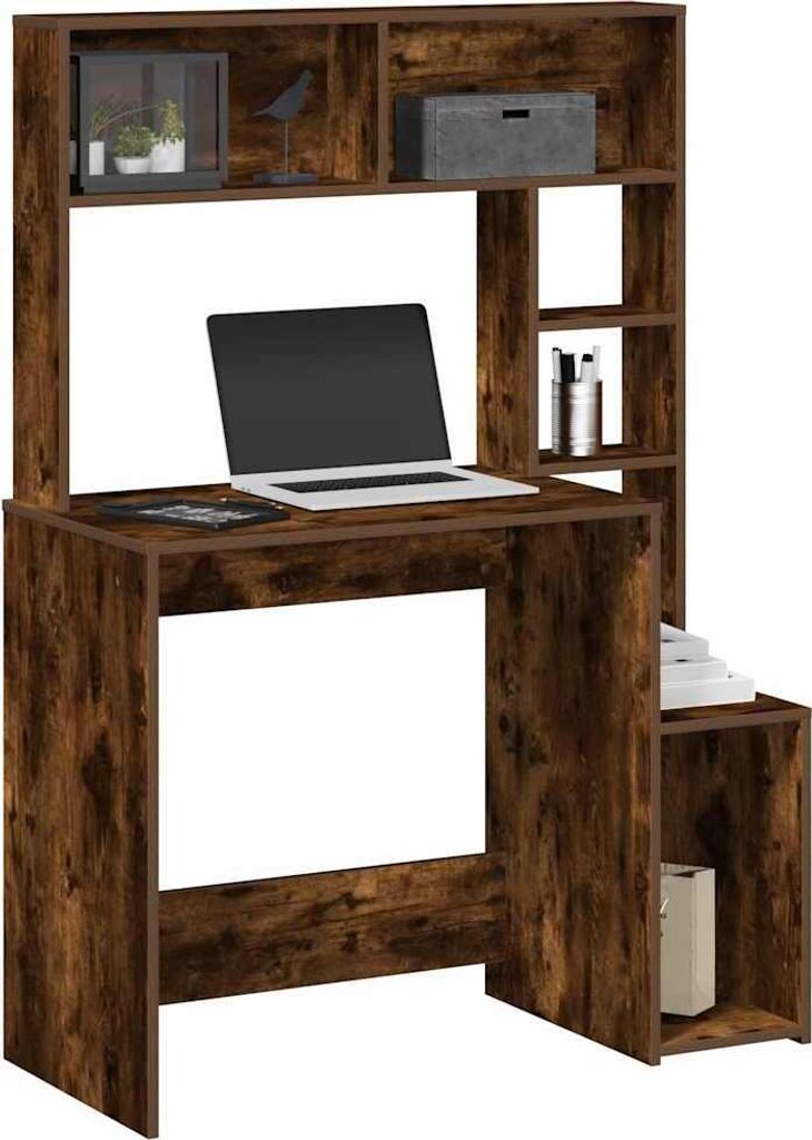 "im Angebot" Schreibtisch/Computertisch/Arbeitstisch - einfacher Aufbau - mit Regal Räuchereiche 100x45x140 cm Holzwerkstoff - PC Tisch CC24565