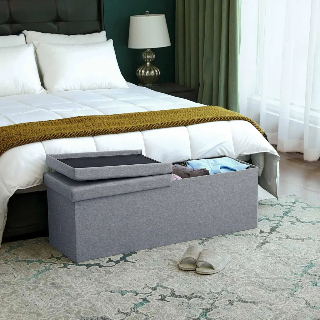 Banc avec couvercle rabattable 110 cm gris clair - Modèle LUNA-S110