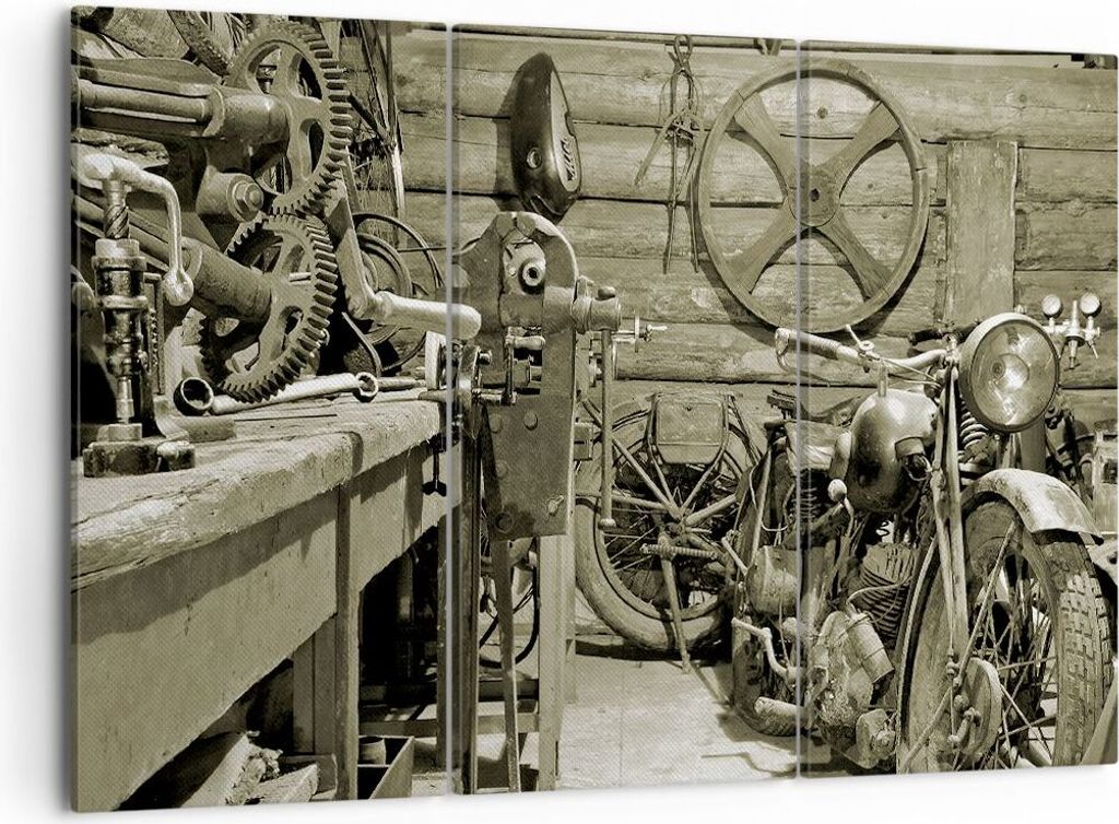 Bild auf Leinwand - Leinwandbild - Werkstatt Motor - 105x70cm - Wand Bild - Wanddeko - Wandbilder - Leinwanddruck - Bilder - Kunstdruck - Wanddekor...