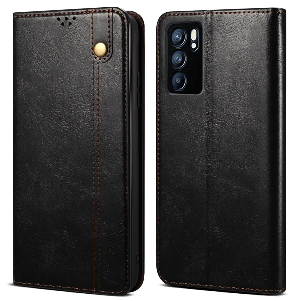 Custodia per OPPO Reno6 Pro, custodia flip in pelle con funzione stand nero