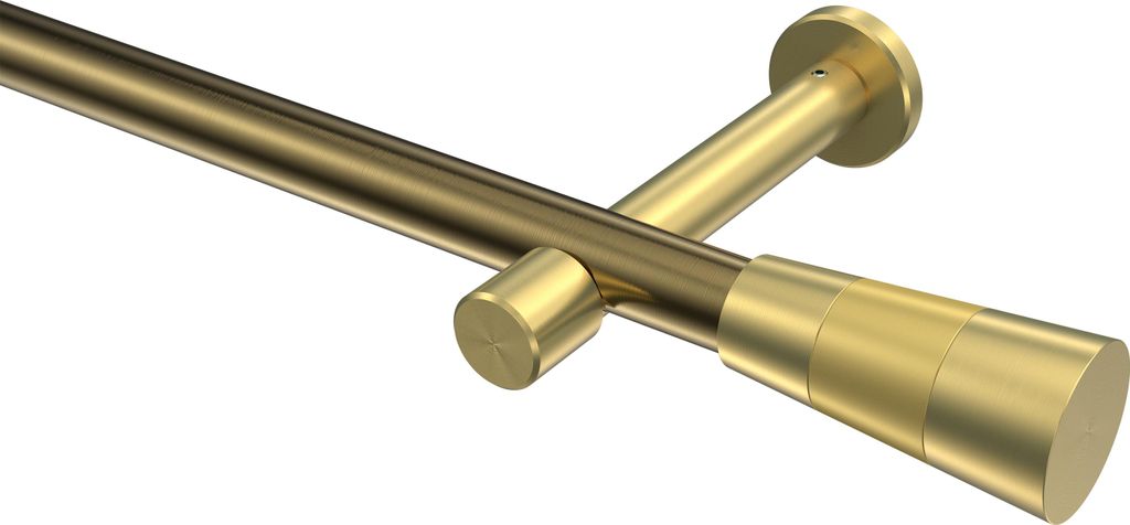 Interdeco Gardinenstange / Vorhangstange Messing Antik / Messing-Optik, Typ Prestige Tanara (Konus) ohne Ringe, 20 mm Ø 1-läufig, 400 cm