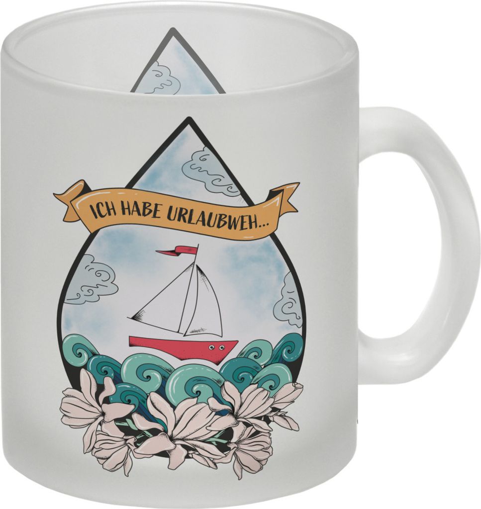 Glas Tasse Urlaubweh mit maritimen Motiven Fernweh Nordsee Schifffahrt