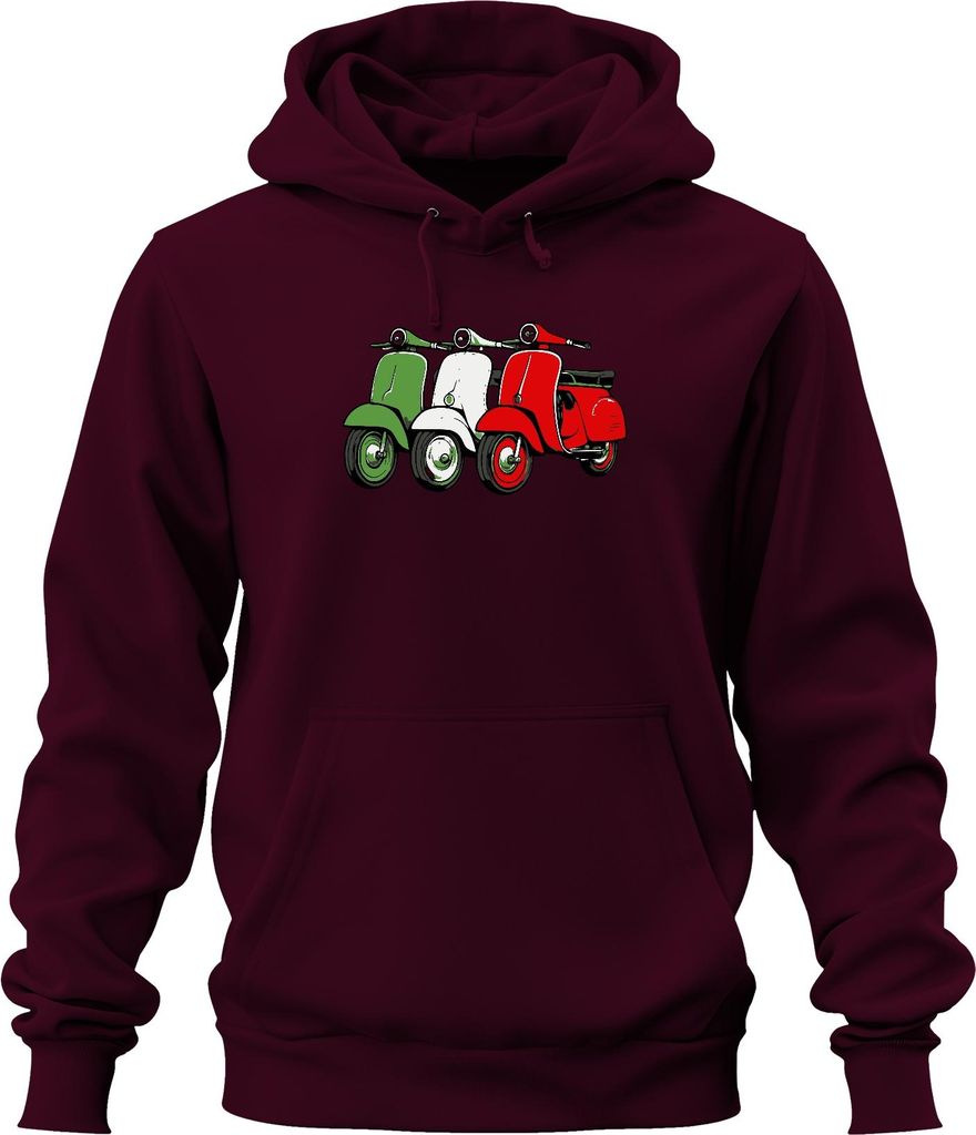 Italien Retro Roller Flagge Scooter Vintage Stil Lifestyle Uni Hoodie Kapuzenpullover, Burgundy, XL