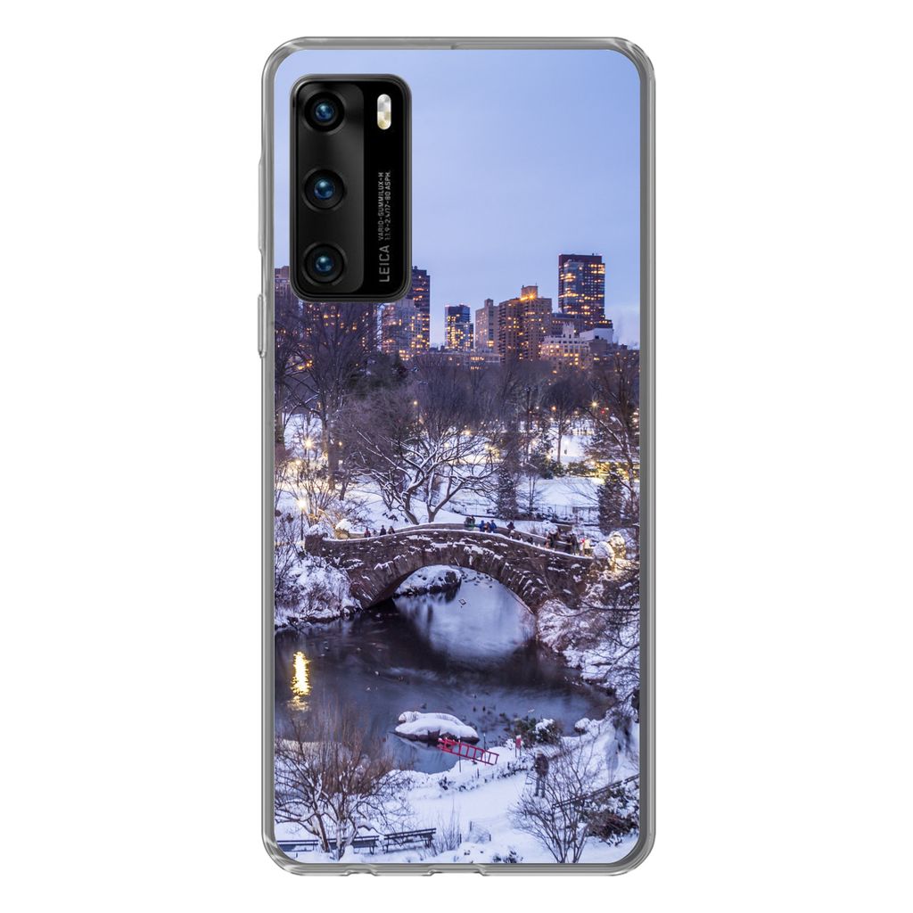 MuchoWow Handyhülle Schutzhülle Hülle für Huawei P40 New York - Central Park - Winter Silikon Softcase Handy Hülle - Handytasche