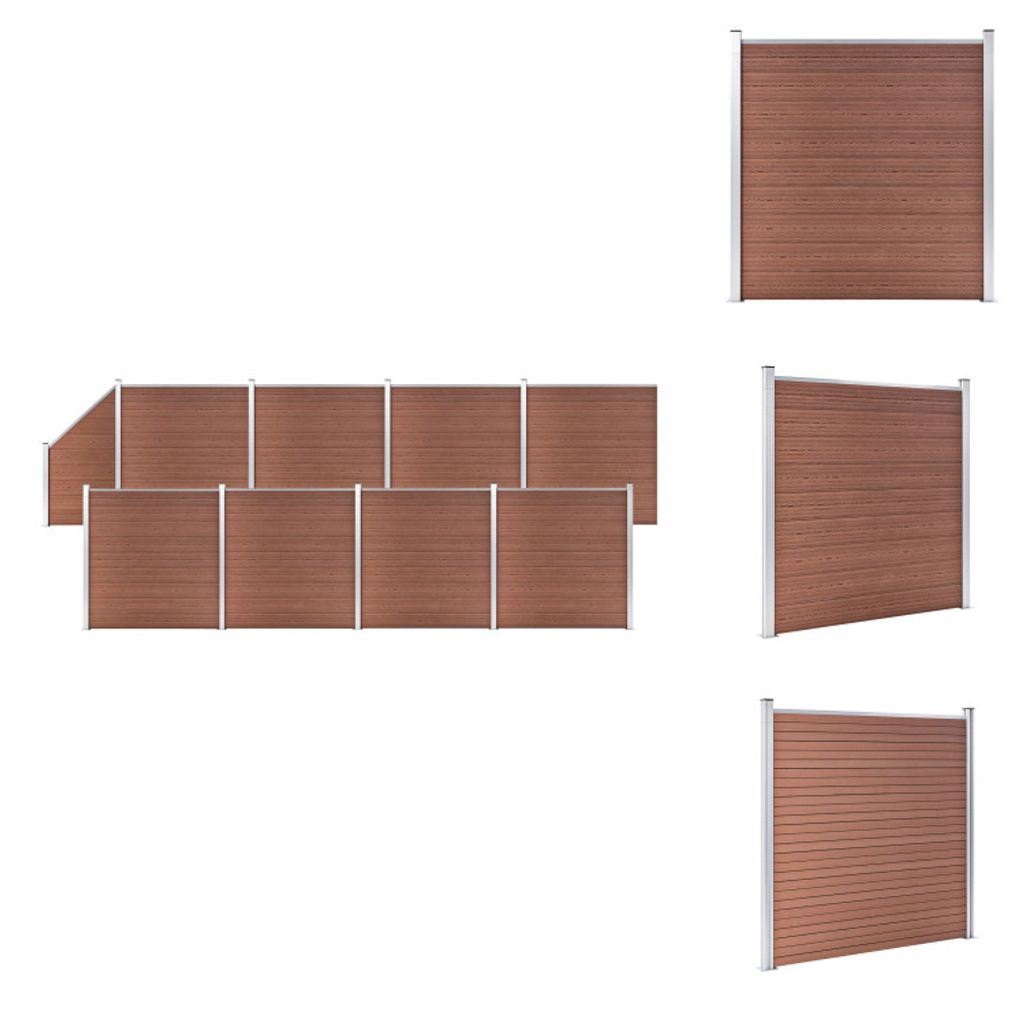 vidaXL WPC Zaun-Set 8 Quadrate + 1 Schräge 1484x186 cm Braun - Zaunfelder