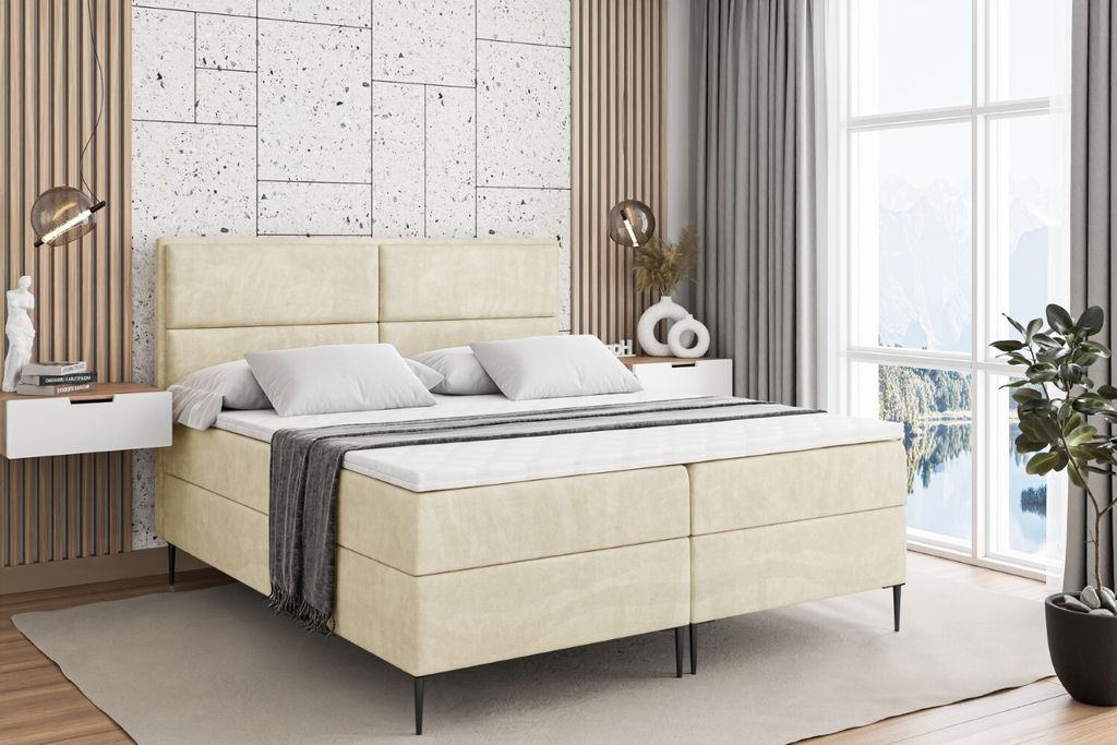 ALTDECOR Boxspringbett mit Schwarz Füßen, Matratze und Lattenrost, Boxbett, Topper, Polsterbett mit Bettkasten, Bett mit Stauraum H3-Matratze, D...