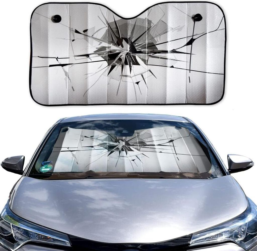 OK Cars AZ-SAA-047 Auto Sonnenschutz Frontscheibe, Sonnenblende für die Windschutzscheibe, Frontscheibenabdeckung mit Motiv"Glas"
