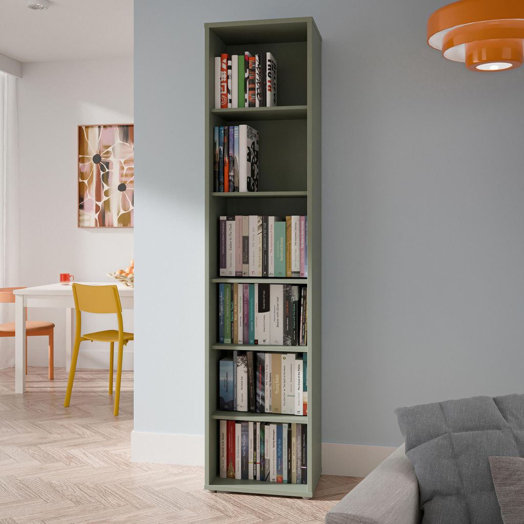 Forte ALICE SPRINGS Bücherregal 50, modern-minimalistisch, 5 Einlegeböden, Wohnzimmer/Büro, Holzwerkstoff, Salbei, 49,8 cm breit x 214,3 cm hoch...