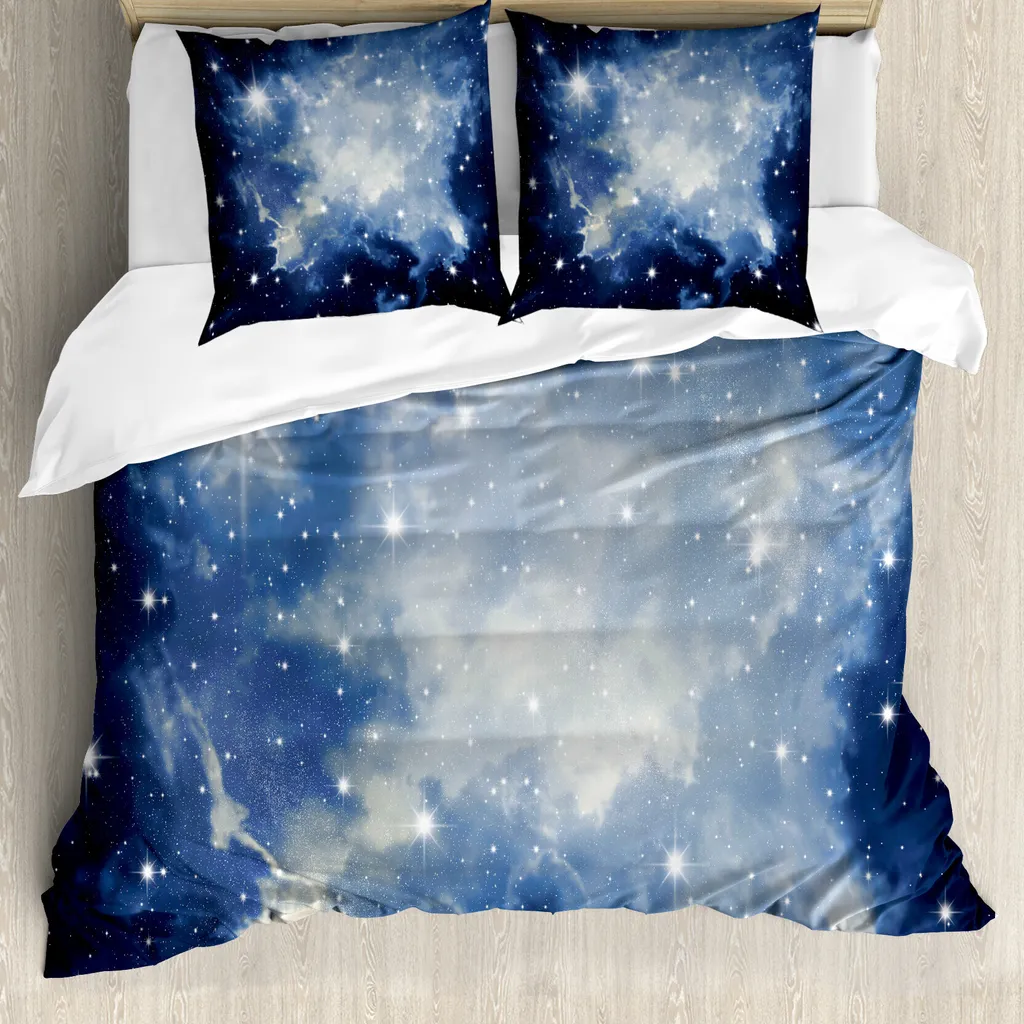 Set di trapunta con motivo galassia per lo spazio esterno, copriletto trapuntato e ragazze, con glitter universo motivo per letto, 3 pezzi