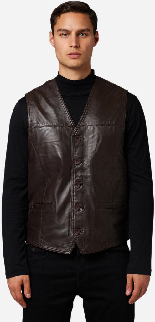 Ricano Herren Lederweste 321 Vest Lammnappa – braun / 3XL