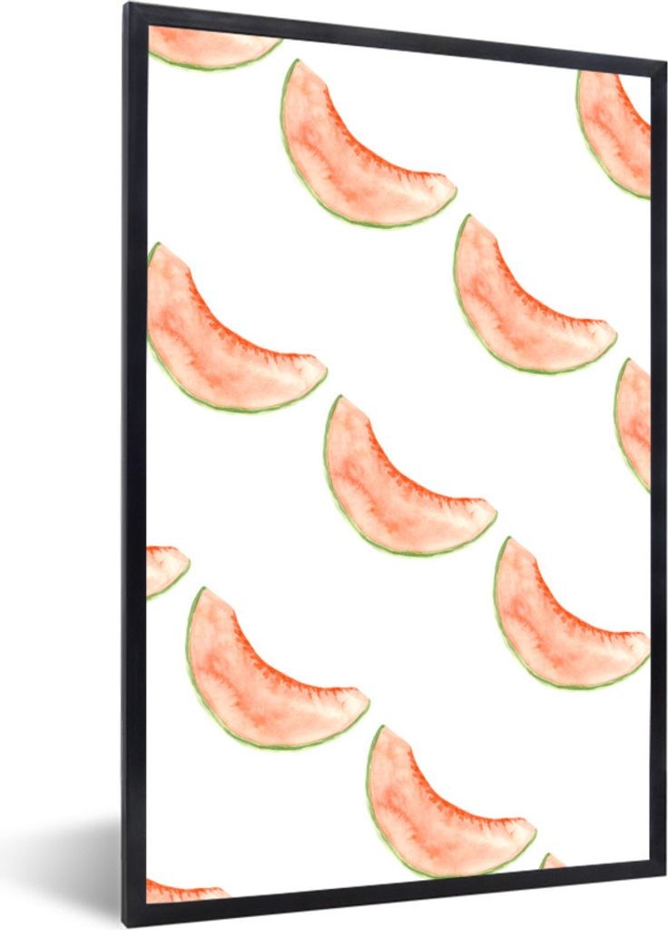MuchoWow Gerahmtes Poster Melone - Aquarell - Schablonen 40x60 cm - Poster mit Schwarzem Bilderrahmen Wandposter Rahmen Foto Bilder - Papierdruck...