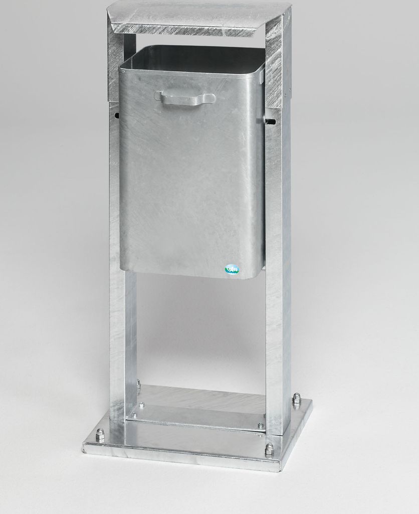 Klassischer eckiger Abfallsammler für Außenbereich | mit Dach | mit Bodenplatte | HxBxT 103x43x31,5cm | Feuerverzinkt