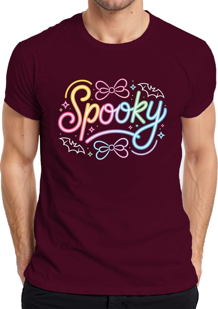 Spooky Halloween Neon Pastell Fledermaus Schleife Niedlich Kawaii Herren T-Shirt, Burgundy, XXL
