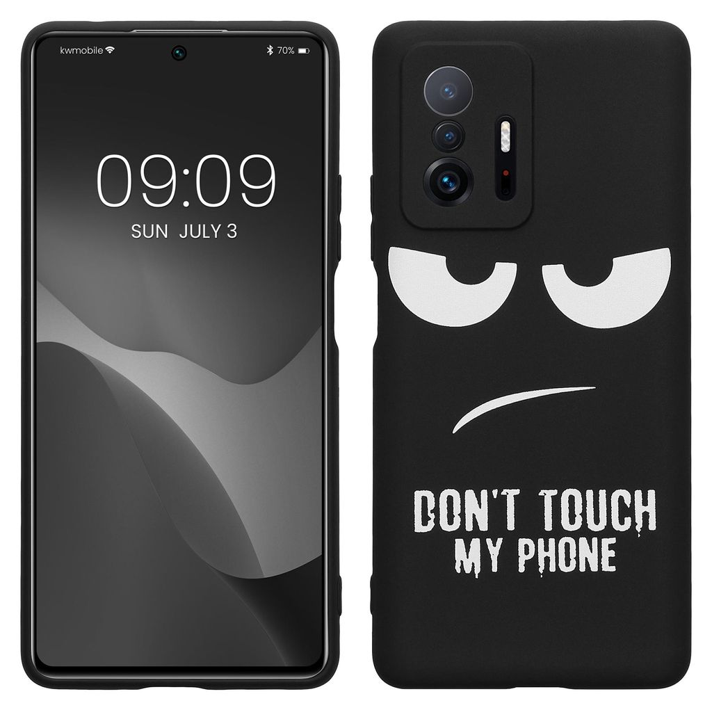 kwmobile Hülle kompatibel mit Xiaomi 11T / 11T Pro - Handyhülle Silikon Case - Don't touch my Phone Weiß Schwarz