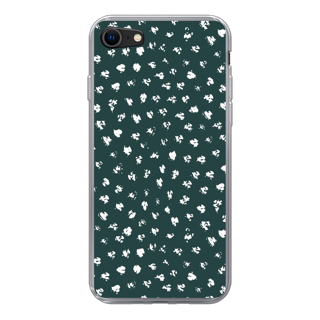 MuchoWow Handyhülle Schutzhülle Hülle für iPhone SE 2020 Polka dots - Weiß - Grün Silikon Softcase Handy Hülle - Kartenbesitzer