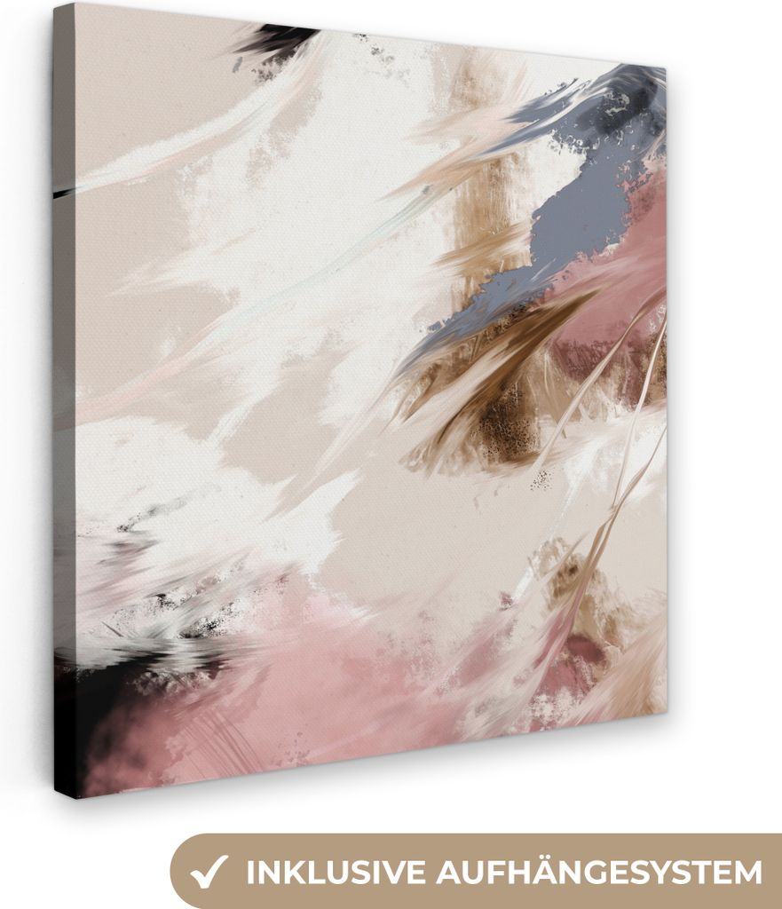 MuchoWow - Leinwandbilder - Farbe - Abstrakt - Rosa - Weiß, Wandbild, Wanddeko Bilder Wohnzimmer, 20x20 cm