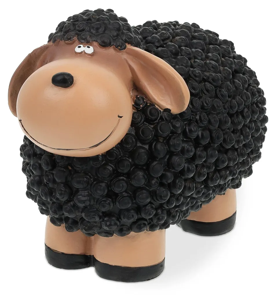 Mouton décoratif en polyrésine brun noir - Statuette de jardin 21cm