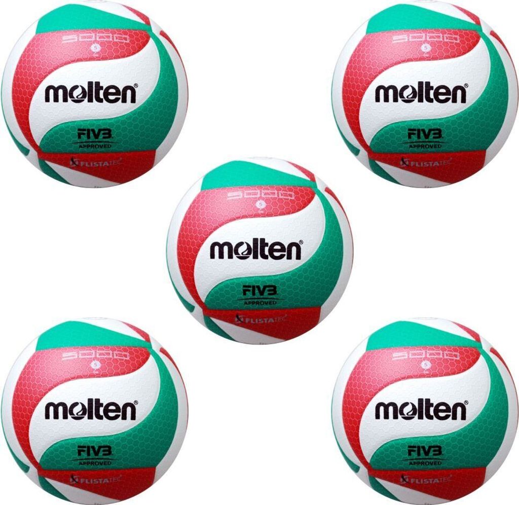 Molten V5M5000-DE Volleyball Wettspielball weiß grün rot Gr 5 5er Paket